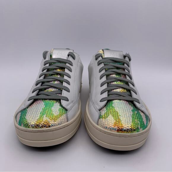 P448 John Women's White Leather Glitter Camo Iridescent Sneakers - Size: EUR 36 - Picture 4 of 15